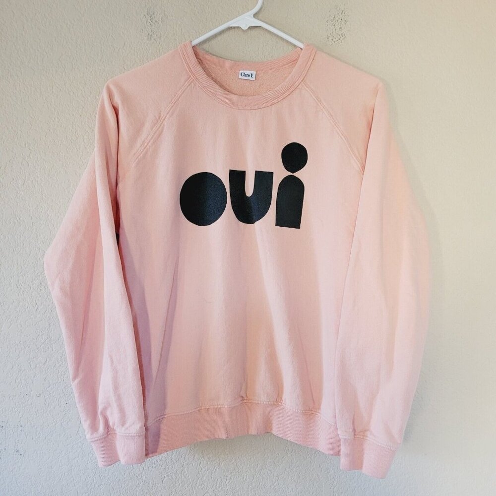 Clare V. Womens Crewneck Sweater size Xsmall Graphic Oui Coral Cotton Casual euc